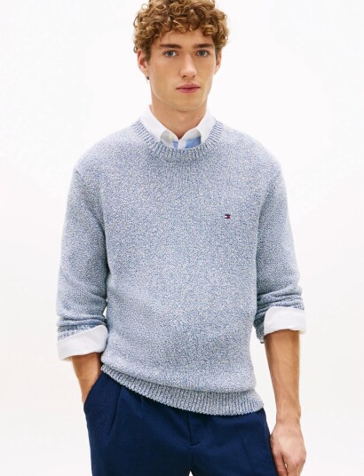 Tommy Hilfiger Two Tone Boucle Crew Neck Blue XL