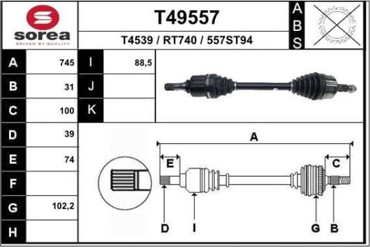 EAI T49557 Drivaksel EAI T49557 Drivaksel