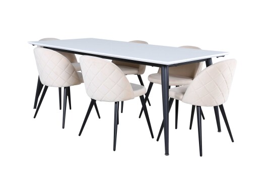 Venture Design Jimmy & Velvet spisegruppe Beige/hvit 6 stoler & bord 195 x 90 cm