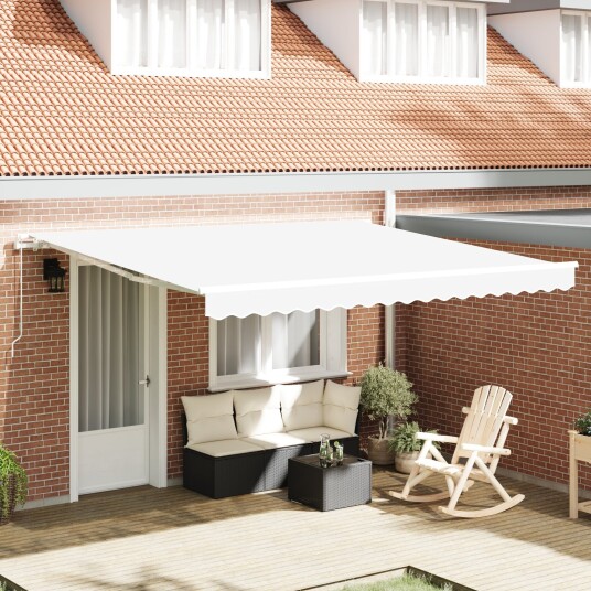 Manuell Uttrekkbar Markise Hvit 400x350 cm  Markise Erstatningsstoff for 4x3.5 m Ramme Hvit
