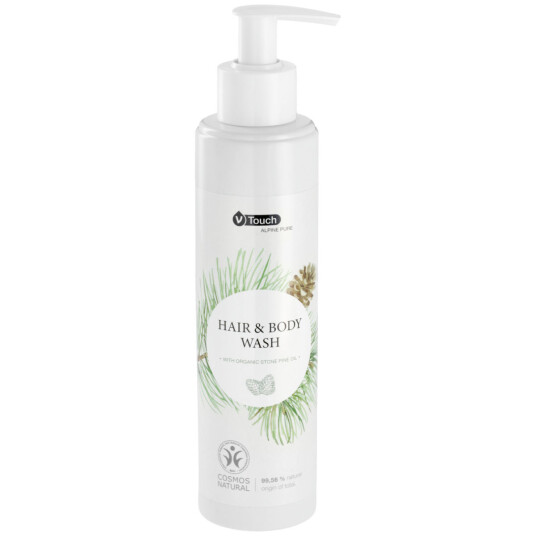 V Touch Hotell shampoo & dusjsåpe Pure Alpine 2 i 1 i pumpedispenser; 240 ml; Kremhvit; 6 Stykk / Forpakning