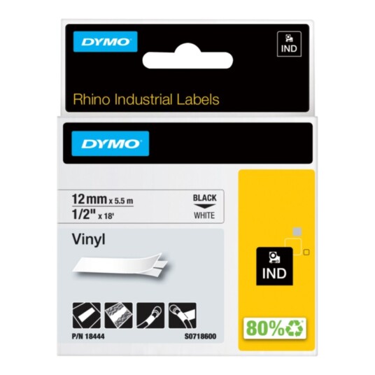 Dymo Tape Rhino 12mmx5,5m vinyl black/white Dymo Tape Rhino 12mmx5,5m vinyl black/white
