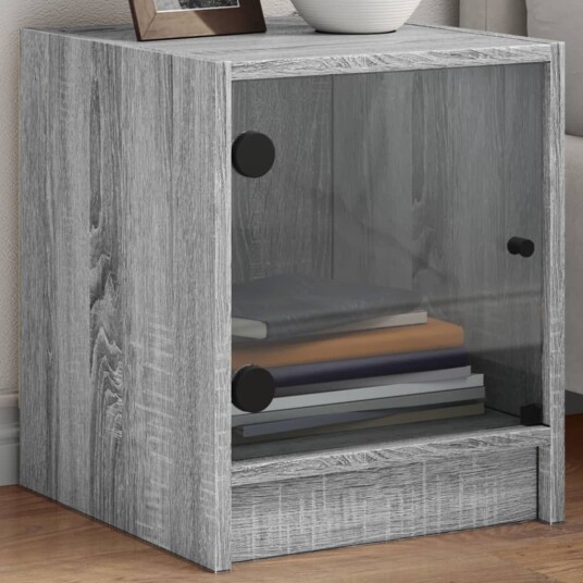 Nattbord med glassdører 2 stk grå sonoma 35x37x42 cm 8721012213043