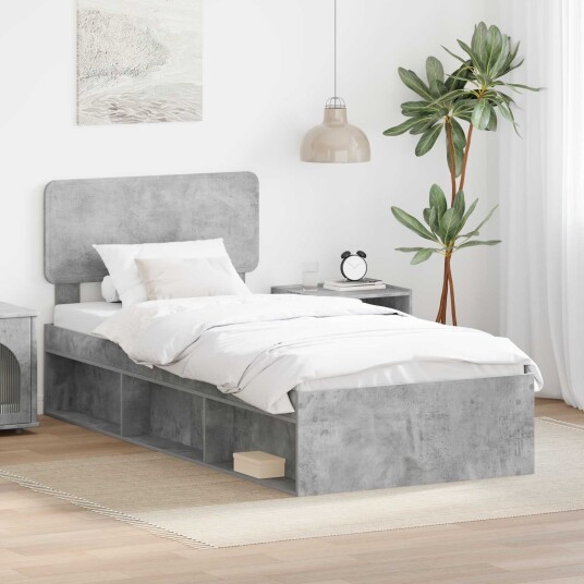  Sengestamme med hodegjerde Betonggrå 100 x 200 cm Massiv furu