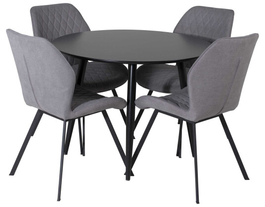 Venture Design Plaza & Gemma spisegruppe Svart/grå 4 st stoler & bord 100 cm