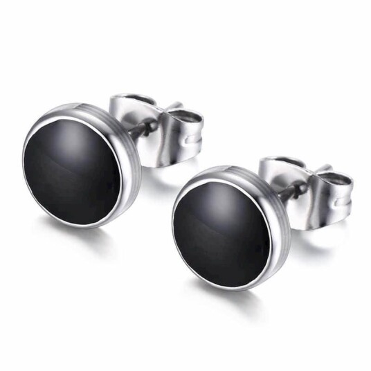 Earrings i stål og sort agat Earrings i stål og sort agat