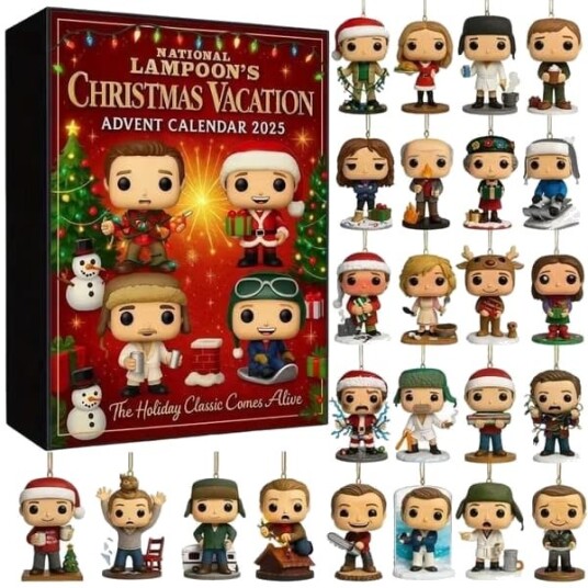National Lampoon's Christmas Vacation Julekalender 2026 24 dagers nedtelling til jul med 2D flate karakteroppheng