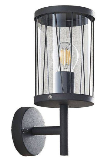 Lindby Yonan utevegglampe, rund, mørkegrå, E27