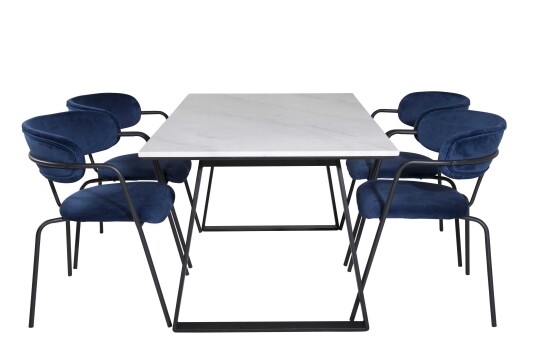 Venture Design Estelle & Arrow spisegruppe Hvit/blå 4 st stoler & bord 140 x 90 cm