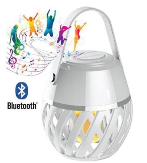 Flammelampe Med Bluetooth Høyttaler - Hvit Med Innebygget Oppladbart Batteri. Flammelampe Med Bluetooth Høyttaler - Hvit Med Innebygget Oppladbart Batteri.