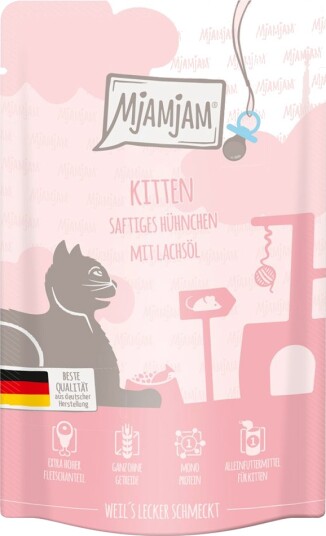 Mjamjam Våtfôr Økonomipakning Quetschie Kitten Saftig Med Lakseolje Kylling 24 X 125 G