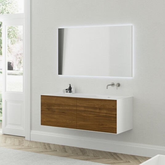 Copenhagen Chic 140R Baderomsmøbler MKII isbrehvit Corian® med amerikansk valnøtt