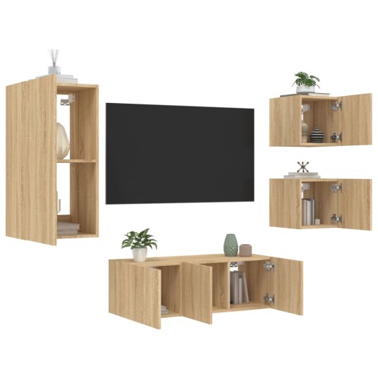 vidaXL Vegghengte TV-enheter med LED 5 deler sonoma eik konstruert tre 8721012472426