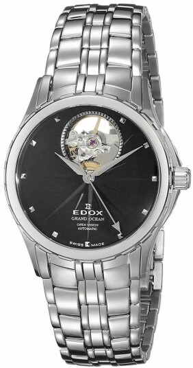 Edox Dameklokke 85013 3 NIN Grand Ocean Sort/Stål Ø33 mm