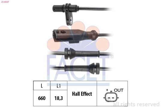 Sensor, ABS FACET 21.0337 Sensor, ABS FACET 21.0337