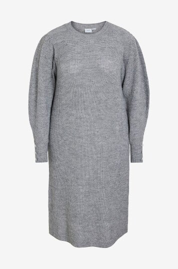 Evoked Vila Kjole viGlacy O neck L/S Mdi Knit/cur Grå