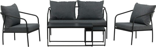 Venture Design Sopot sofagruppe Svart med grå pute 2-setersofa, 2 lenestoler & 2 bord Svart
