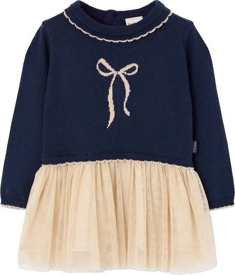 Boboli Knitwear Combined Dress For Girl  Bci   Navy   80