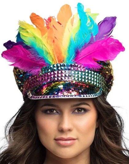 Rainbow chief Hatt med Regnbue Paljetter og Fjær Rainbow chief Hatt med Regnbue Paljetter og Fjær