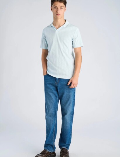 Lindbergh Jacquard V Neck Polo S/S   Blue   M