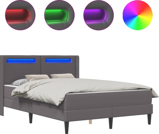 vidaXL Sengeramme med madrass Grå 160 x 200 cm Kunstlær vidaXL Sengeramme med madrass Grå 160 x 200 cm Kunstlær