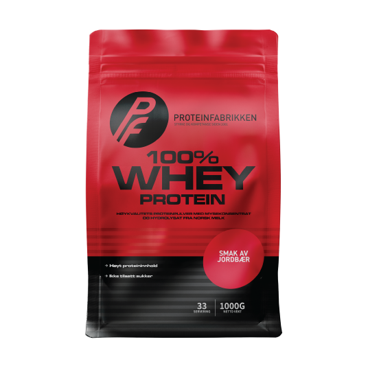 Proteinfabrikken 100 % Whey Proteinpulver Jordbær 1 kg Proteinfabrikken 100 % Whey Proteinpulver Jordbær 1 kg