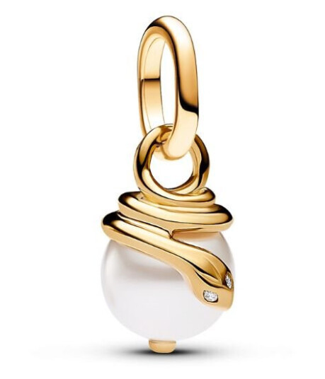 Pandora Moments Charm i 925 forgylt sølv med slange og syntetisk perle