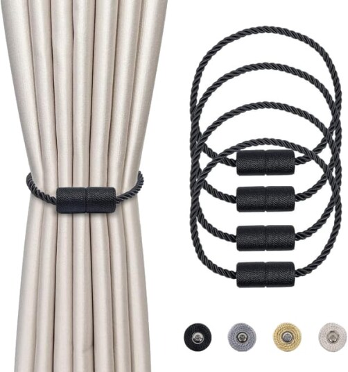 4 Stykker Magnetiske Gardinholdere Svarte Flettede Gardinspenner Magnetisk Gardinholder Gardintau 45cm Gardin