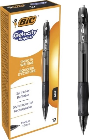 Bic Velocity - Rulleballpenn - Svart - Gelblekk - 0.7 Mm - Medium - Retraktil (En Pakke 12)