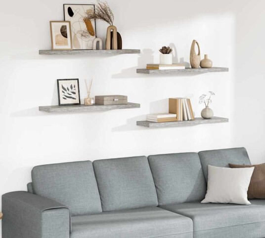 vidaXL Flytende vegghyller 4 stk betonggrå 90x23,5x3,8 cm MDF