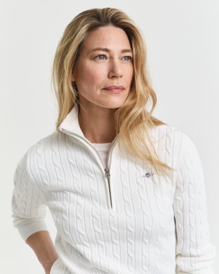 Gant Kabelstrikkgenser i elastisk bomull med halv glidelås EGGSHELL XXL Gant Kabelstrikkgenser i elastisk bomull med halv glidelås EGGSHELL XXL