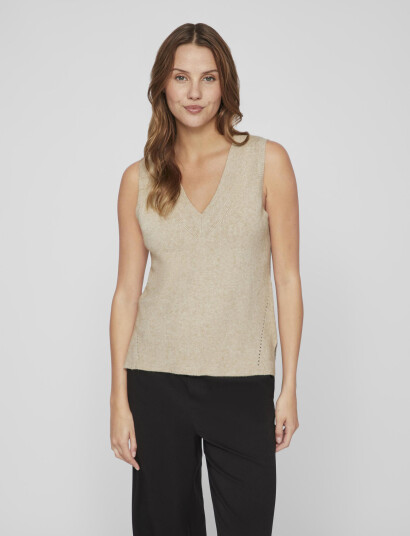Vila Viril Knit Rib V-Neck S/L Vest - Noos - Brown - XS Vila Viril Knit Rib V-Neck S/L Vest - Noos - Brown - XS