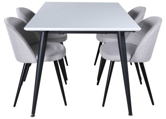 Venture Design Jimmy & Velvet spisegruppe Grå/hvit 4 stoler & bord 150 x 90 cm