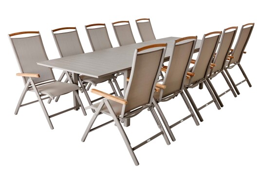 Brafab Lomma & Andy spisegruppe Khaki/teak 10 stoler & bord 180 300 x 100 cm