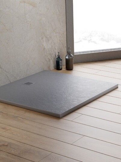 MORI™ Dusjkar | Ultra-flat Kvadratisk Utgave | Naturgrå | Naturstein - 90x90x3