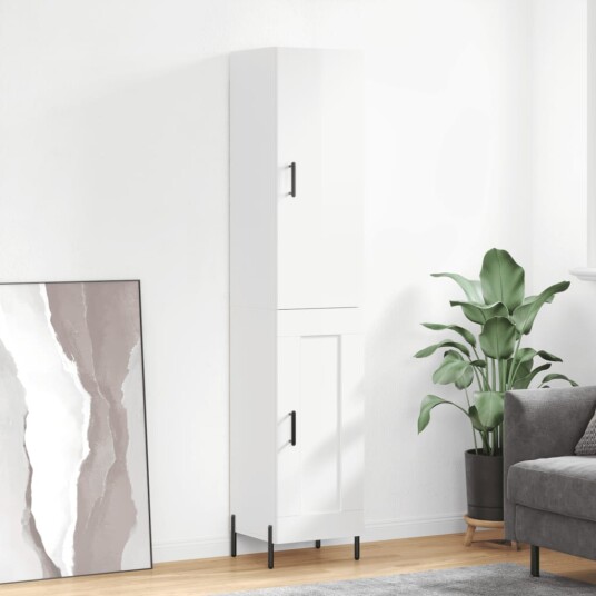vidaXL Highboard høyglans hvit 34,5x34x180 cm konstruert tre 8720845485375