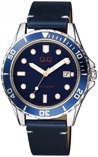 Q&Q Herreklokke A172J322Y Classic Blå/Lær Ø43 mm