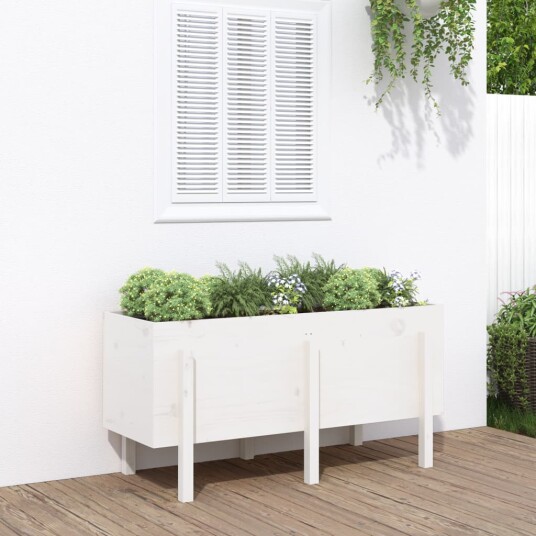 Høybed for hage hvit 121x50x57 cm heltre furu