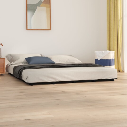 vidaXL Sengeramme svart 200x200 cm heltre furu