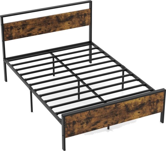 Industriell sengeramme i metall med sengegavl i tre – 200x140 cm