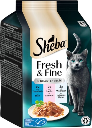 Sheba Våtfôr Fresh & Fine Tunfisk Laks Og Hvit I Gelé Fisk 6 X 50 G