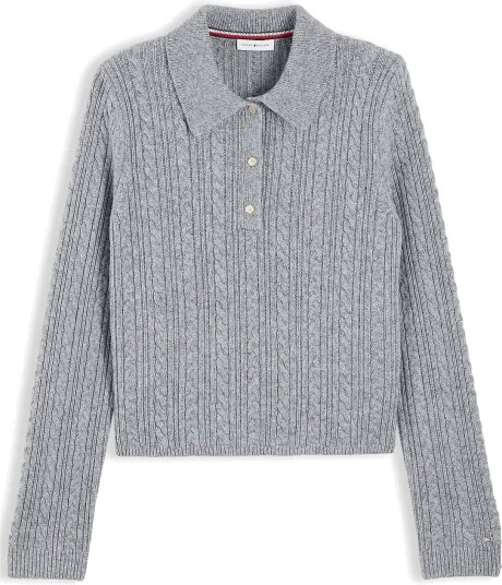 Tommy Hilfiger Ls Polo Cable Sweater Reg Fit   MEDIUM GREY HEATHER   XL