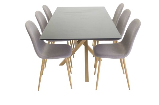 Venture Design Piazza & Polar spisegruppe Svart/grå 6 st stoler & bord 180 x 90 cm