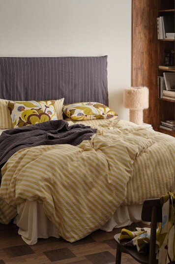 Ellos Home Sengesett Elly Classic Stripe i resirkulert halvlinne 2 eller 3 stykker Gul