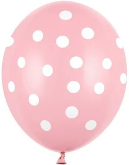 6 stk Pastell Rosa Ballonger 30 cm med Hvite Polka Dots 6 stk Pastell Rosa Ballonger 30 cm med Hvite Polka Dots