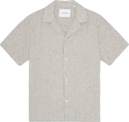 Les Deux Skjorte Lukas Stripe Cotton Linen SS Shirt Brun Les Deux Skjorte Lukas Stripe Cotton Linen SS Shirt Brun