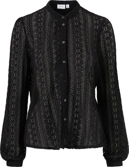 Vila - Blondebluse viChikka Lace L/S Shirt - Svart