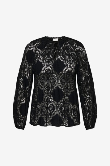 Only Carmakoma - Bluse carCabanna L/s String Lace Top Wvn - Svart