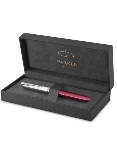 Parker 51 Fountain Pen  Burgundy Barrel with Chrome Trim  Fine Nib with Svart Ink Cartridge  Gift Box