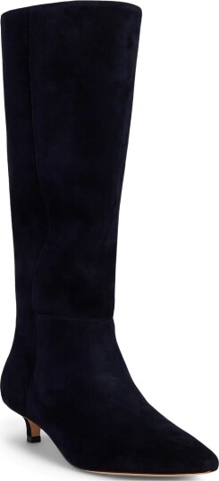Lauren Ralph Lauren Francesca Sheep Suede Tall Boot Heel LAUREN NAVY 38